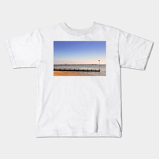 Southend Pier and Three Shells Beach Essex Kids T-Shirt by AndyEvansPhotos